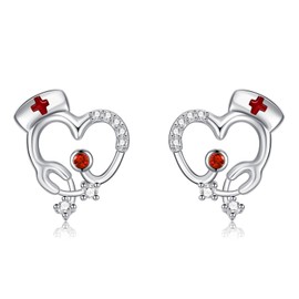 Nurse Earrings S925 Sterling Silver Stethoscope Earrings for Women Nurse Day Jewelry Gifts for Nurse Doctor Medical Student, Sterling Silver, Cubic Zirconia