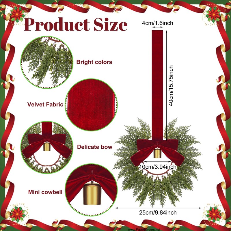 8 Pcs 9.8" Small Christmas Cabinets Wreaths Mini Wreaths for