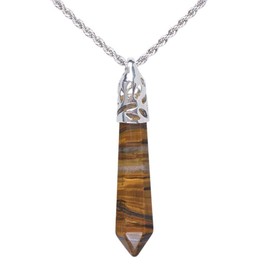 Justinstones Natural Tiger Iron Gemstone Hexagonal Pointed Reiki Chakra Pendant Necklace 20 Inch High-grade Iron Gift Box