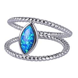KELITCH Synthetic Opal Stacking Rings Marquise Shape Birthstone Inlay Silver Solitaire Signet Rings (Blue, P 1/2)
