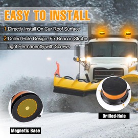 I LITTON 2-in-1 Amber Beacon Lights, 16 Modes, 90 LEDs Amber Flashing Beacon Emergency Warning Light 12/24V Caution Light 360 Rotating Strobe Beacon Lights for Trucks Forklift Snow Plow Golf Cart