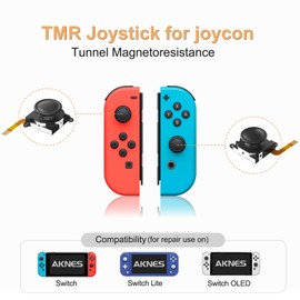 AKNES Switch JoyCon Joystick Replacement, Upgrade Drift-Free TMR Electromagnetic Joystick for Switch LCD/OLED Joy Con/Switch Lite, Repair Tool Kit, Metal Lock Buckles, Thumb Stick Cap