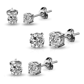Philip Jones Three Pack of Silver Plated 4mm, 5mm & 6mm Earrings Created with Zircondia® Crystals