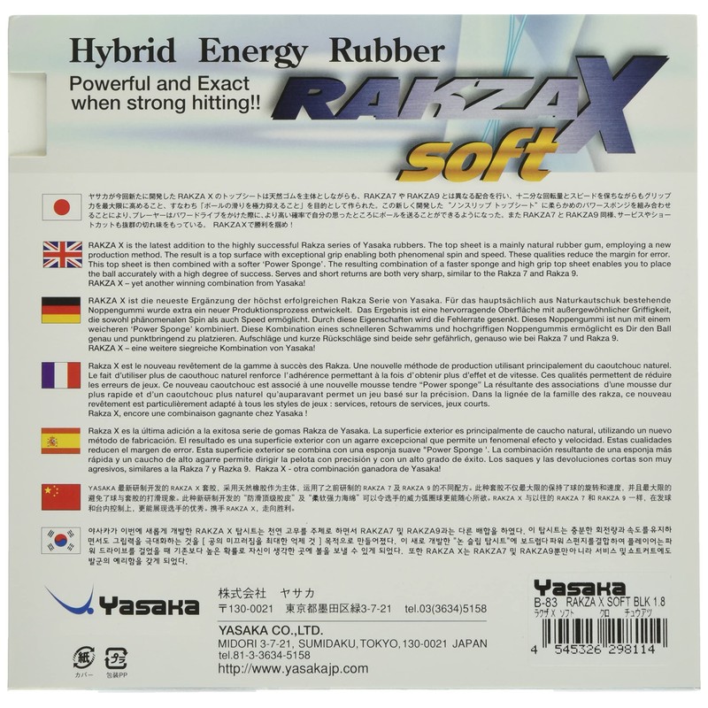 Yasaka B-83 90 Rubber Table Tennis Rubber Rakza X Soft