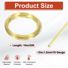 sourcing map 1.2mm/16 Gauge Copper Wires for Jewelry Making, 1 Roll Craft 10m Tarnish Resistant Beading Wires for Jewelry Making Supplies(Bright Gold)