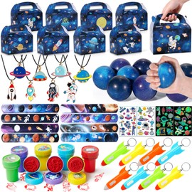 Toyssa Space Party Bag Children's Birthday Stress Ball Stamp Gift Box Rockets Keyring Necklace Children's Tattoo Snap Bracelet Space Galaxy Astronaut Party Bag Boy Party Favours