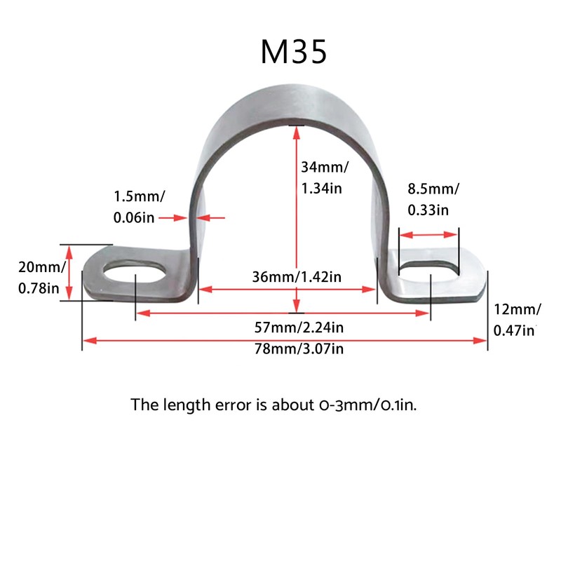 SHUNCHG 10pcs 35mm Pipe Clips U-Shaped Clamps 304 Stainless Steel,