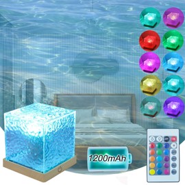 Ocean Wave Projector Light Cordless - Battery Operated Under Water Lamp Cube Northern Lights Aurora Projector Rechargeable Night Light for Shower Bedroom Stress Relief (1200mAh)