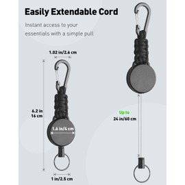 Uniclife - Paquete de 5 llaveros retráctiles, soporte retráctil para llaves y tarjetas de identificación, clip extensible para insignias con mosquetón paracord y llavero