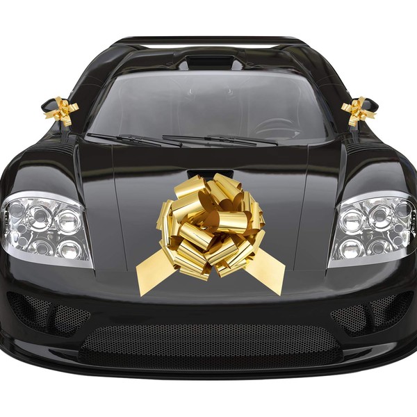 Whaline Golden Big Car Pull Bow with 2 Small Gift Bows for Wedding Car,Graduation,Birthday,Christmas Large Gift Decoration,Prom,Surprise Party,Boxing Day,New Houses Decor (16'')