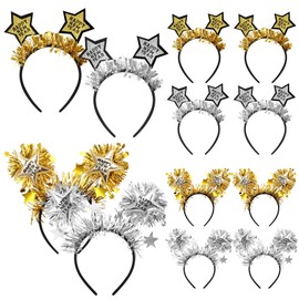 Yuxung 12 Pcs Happy New Year Headband Tiara New Year Eve Headwear Party Pentagram Headwear New Year Eve Hair Hoop Accessories