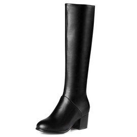 FANIMILA Women's Fashion Long Boots, Black, Middle Heel, Solid Color, Jockey Boots, Large Size, Black
