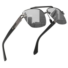 KINGSEVEN Aluminum Magnesium Square Polarized Sunglasses for Men Women Half-Frame Driving Sunglasses UV400 Protection 7666 (Gun Silver)