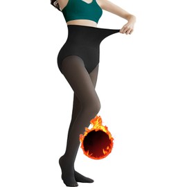 crazy bean Fleece Lined Tights for Women Skin Color Black Warm Thermal Tights for Winter Thick Leggings Fuzzy Pantyhose Tights with Foot fur Insight 300g(Translucent Black)