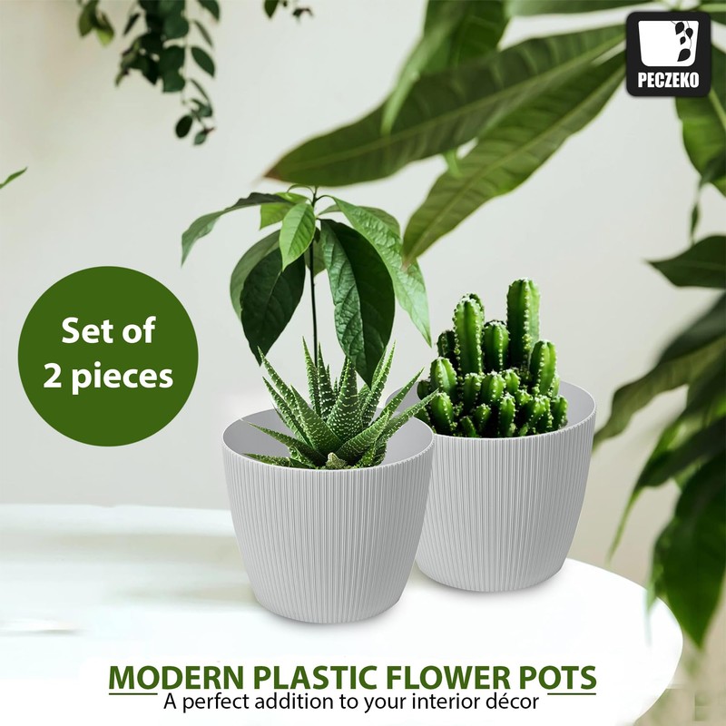 PECZEKO Matte Flower Pot, Plastic Planter, Decorative Pot for Large