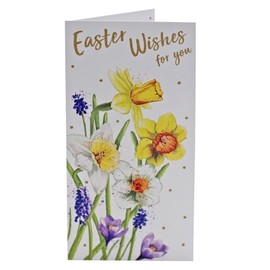 Happy Easter Money Wallet/Greeting Card with Glitter Wording and Envelope with Colourful Daffodils Design 3426