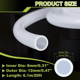 METALLIXITY Silicon Tubing(8mm ID x 12mm OD x 6.1m), Pure Silicone Hoses High Temp - for Printer, Hot Water Dispenser, Engine, Brewing, Fish Tank Air Pump, Pump Transfer, Clear