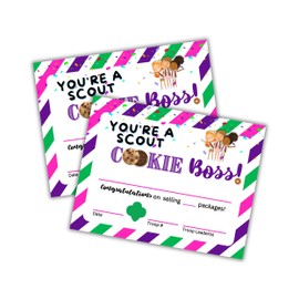 Scout Cookie Selling Boss Certificate | 50 pk 8.5x11” Striped Achievement Hitting Scout Sales Goal Boxes of Cookies Troop Leader