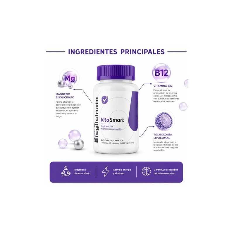 Vita Smart Bisglicinato Magnesio Liposomal Vitamina B12 Alta Absorción Máxima