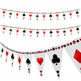 3 Pack Poker Themed Party Bunting Card Suit Party Banner with 36PCS Triangle Flags for Indoor Outdoor Home Garden Birthday Festivals Entertainment Place Decoration Supplies