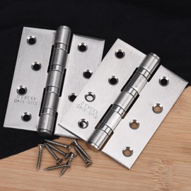 HATANSE 2 pieces 304 stainless steel hinges foldable 10 cm x 7.5 cm large heavy duty door hinge with 16 screws for solid doors indoor outdoor silver