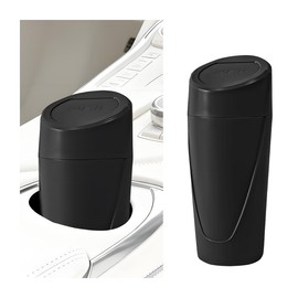 Car Trash Can with Lid, Mini Leakproof Vehicle Side Door Cup Holder Storage Organizer with Trash Bags, Portable Automotive Garbage Dustbin Accessories, Universal for RV SUV Truck (Black)