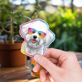 Bichon Frise Dog Sticker 8 Pcs Vinyl Stickers Laptop Waterproof Decal for Car Bumper Water Bottle Window - Size 4 Inches