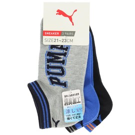 Puma 4293334 Sneaker-Length Socks, Kids' Toe and Heel, Reinforced, Deodorizing, Mesh, 3 Pairs, 01:Mixed Color