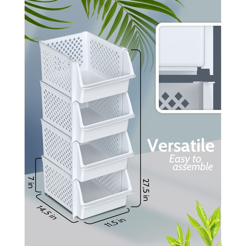 Skywin Stackable Storage Bins for Pantry - 8 Pack Stackable