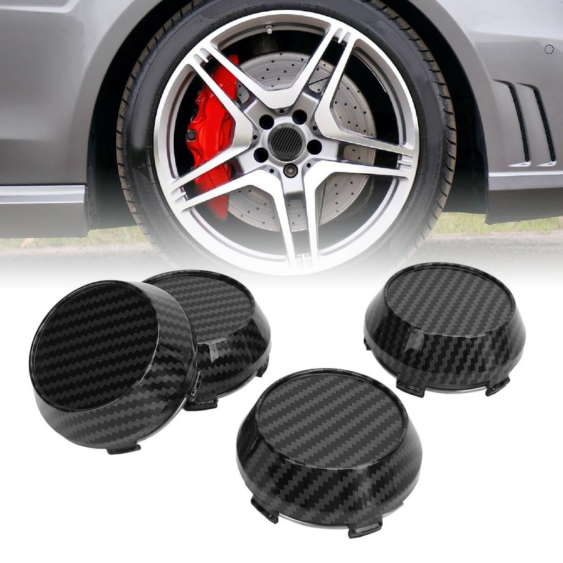 4 Pcs 60mm Wheel Center Caps Carbon Fiber Style Tyre
