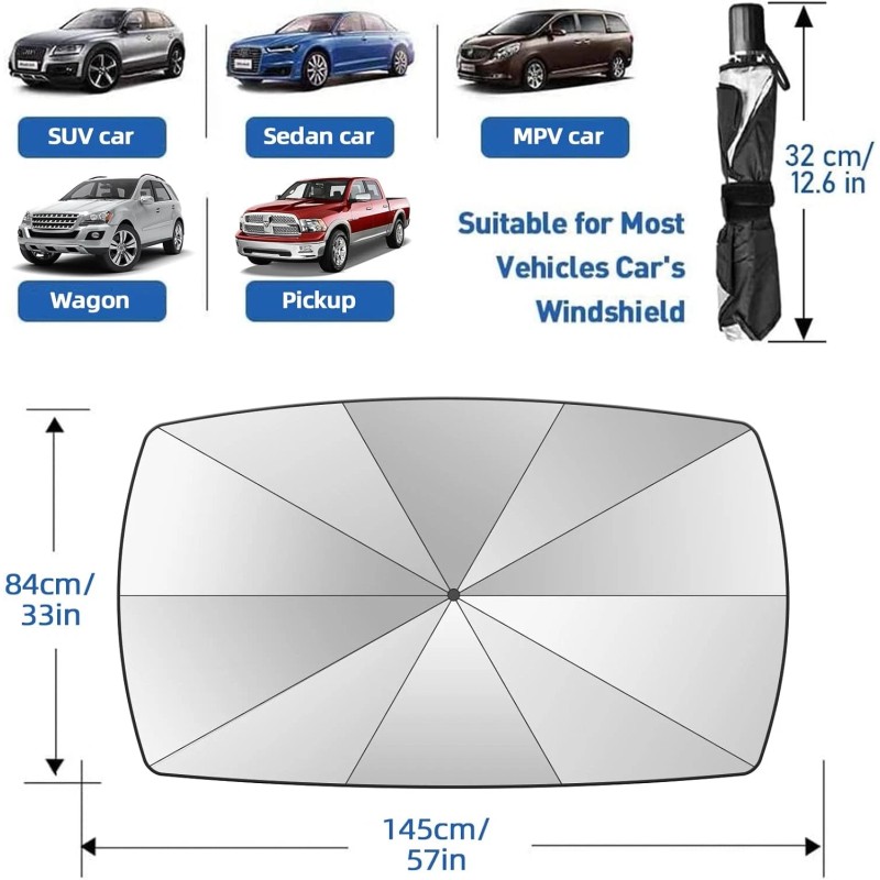 JASVIC 2025 Windshield Sun Shade Umbrella, Foldable Car Umbrella Large,
