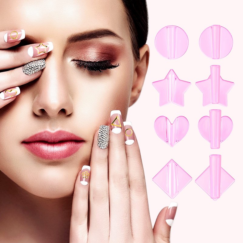 4 moldes de uñas en relieve, marco de metal, herramientas