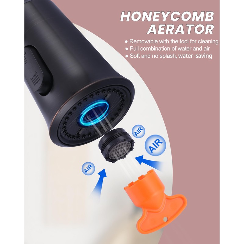 WOWOW Kitchen Faucet Head Replacement, 3 Function Pull Down Faucet