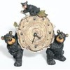 Willie Black Bear with Cub Holding a Birch Log Clock