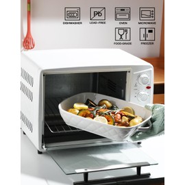 Sweejar Ceramic Casserole Dishes for Oven Baking Dish with Handles Rectangular Lasagna Pan Deep Porcelain Bakeware Sets of 3 for Baking, Casserole, Kitchen, White （12.2 * 9.25 * 2.56")