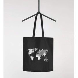 Autiga Jute Bag World Map Watercolour World Map Cotton Bag Fabric Bag Shopping Bag Black 2 Long Handles, World Map Black