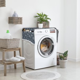 Relaxdays Washing Machine Pad with Pockets Polyester Cover Washing Machine Dryer Refrigerator Charcoal Cream 1 Piece