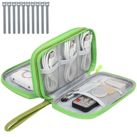 Classycoo Travel Cable Organiser Electronic Accessories Storage Bag for Charger, Cable, Phone Waterproof Tech Bag, Carry Bag, Portable All-in-One Double Layers, Green, Travel