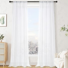 MRTREES White Net Curtains 96 Inch Drop, Door Net Curtain Rod Pocket Curtains Privacy Net Curtains, Pack of 2, 54x96 Inch Drop 137x243 CM, White