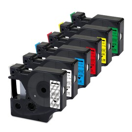 6PK LM160 Label Tape Compatible for DYMO D1 1/2" Label Tape (45013 45010 45016 45017 45018 45019) D1 12mm Refills Color Combo Set for Dymo Labelmanager 280 160 360D 450 Duo, 1/2In x 23Ft