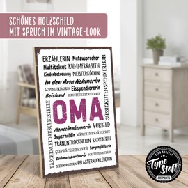 TypeStoff Wooden Plaque with Saying - OMA WORDCLOUD - Vintage Look with Quote Gift and Decoration (Size: 19.5 x 28.2 cm)