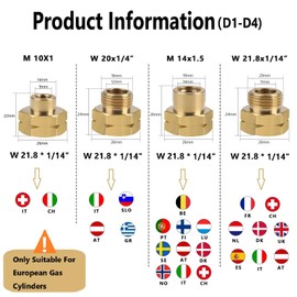 Xiciki Set of 4 gas bottle adapters, gas connection adapter made of brass, gas bottle adapter set, Europe, adapter gas bottle, heater gas adapter (D1-D4)