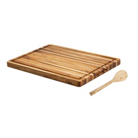 BEEFURNI Rectangular Real Teak Wood Durable Hard Wooden Cutting Chopping Juice Groove Board Kitchen Accessories Cheese Charcuterie Dinner Serving Tray Cold Cut Platter Butcher Thick Block, Large