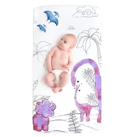 JumpOff Jo - 100% Cotton Fitted Crib Sheet, Super Soft, for Standard Crib Mattresses and Toddler Beds - Pink Dinosaur