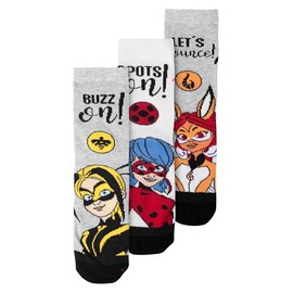 United Labels Miraculous Socks for Girls - Ladybug, Rena Rouge & Vesperia Children's Trainers Children's Socks Grey/White (Pack of 3), grey / white