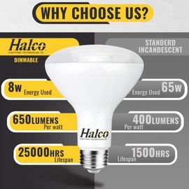 Halco Lighting Technologies BR30 LED Light Bulbs, Flood Lights - Dimmable, 8W 650 Lumens, 5000K Daylight 25000 Hours E26 Base, UL CRI 80, 6-Pack