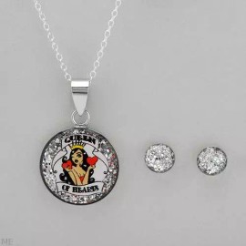 Unbranded Queen of Hearts Jewelry set Necklace and earrings in 925 Sterling Silver