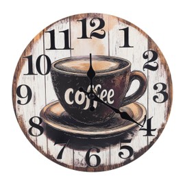 Horizent Kitchen Wall Clock,Vintage Glass Coffee Sign Decor Wall Clocks Battery Operated-8 Inch