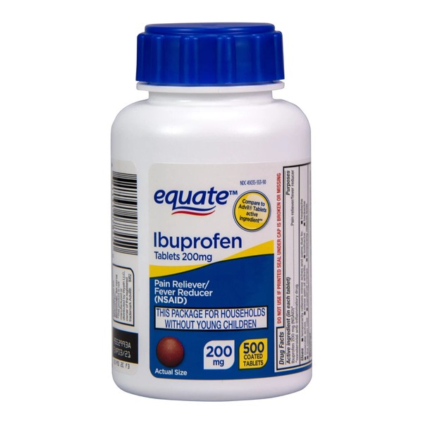 Equate Ibuprofen Tablets, 200 mg, Pain Reliever and Fever Reducer,