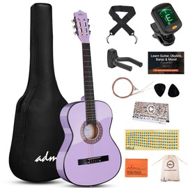 ADM Beginner Acoustic Classical Guitar 38 Inch Nylon Strings Wooden Guitar Bundle Kit for Kid Boy Girl Student Youth Guitarra Online Lessons with Gig Bag, Strap, Tuner, Strings, Purple